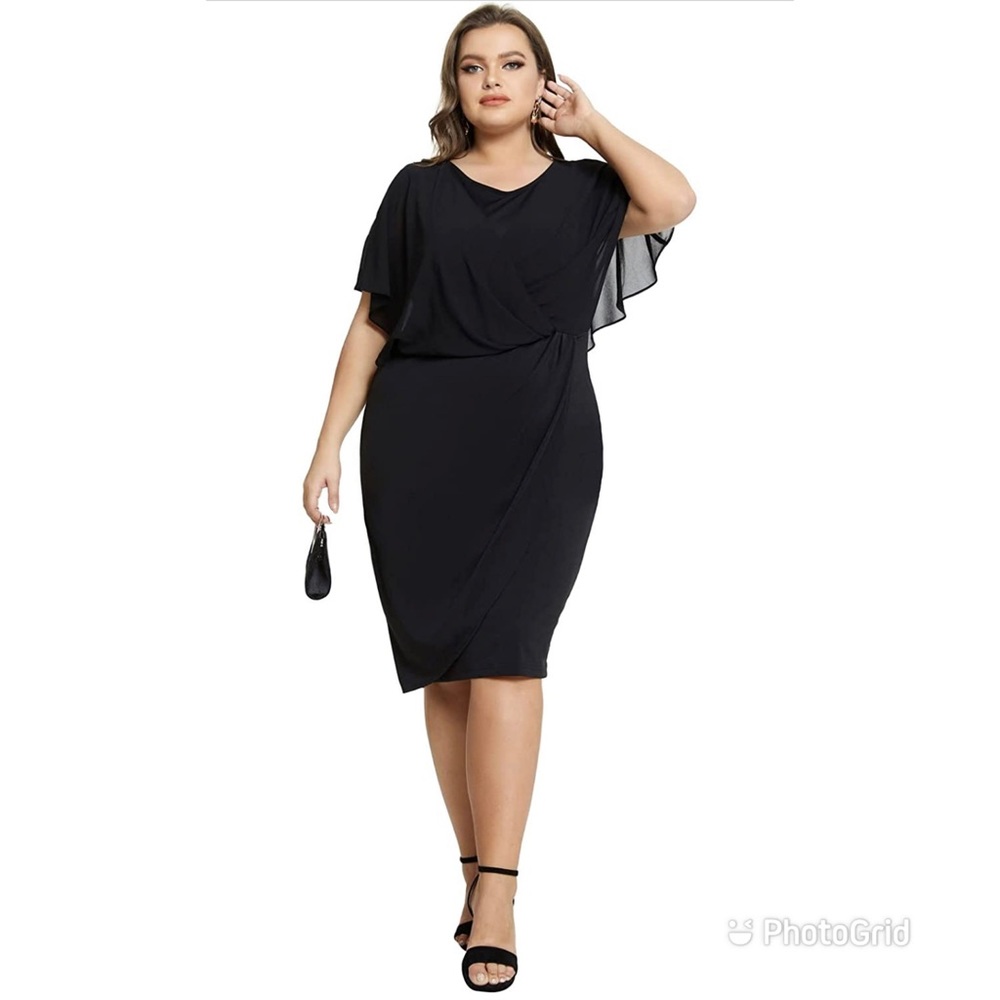 NWT Hanna Nikole Women Plus Chiffon Cape Dress Bodycon Mini Cocktail Dress Sz 20